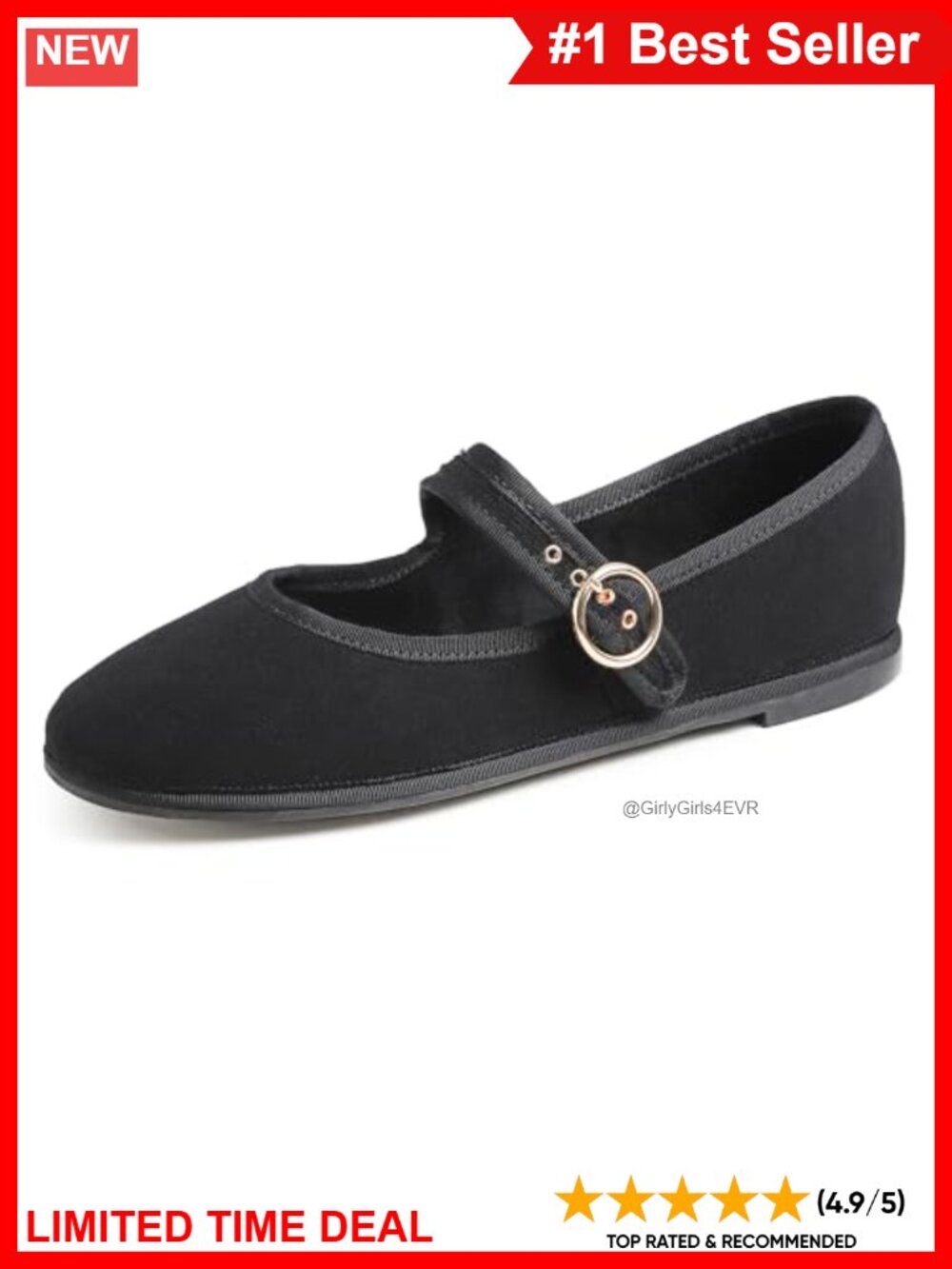 Mary Jane Memory Foam Flats Round Toe Metal Buckle Comfort Walking Shoes